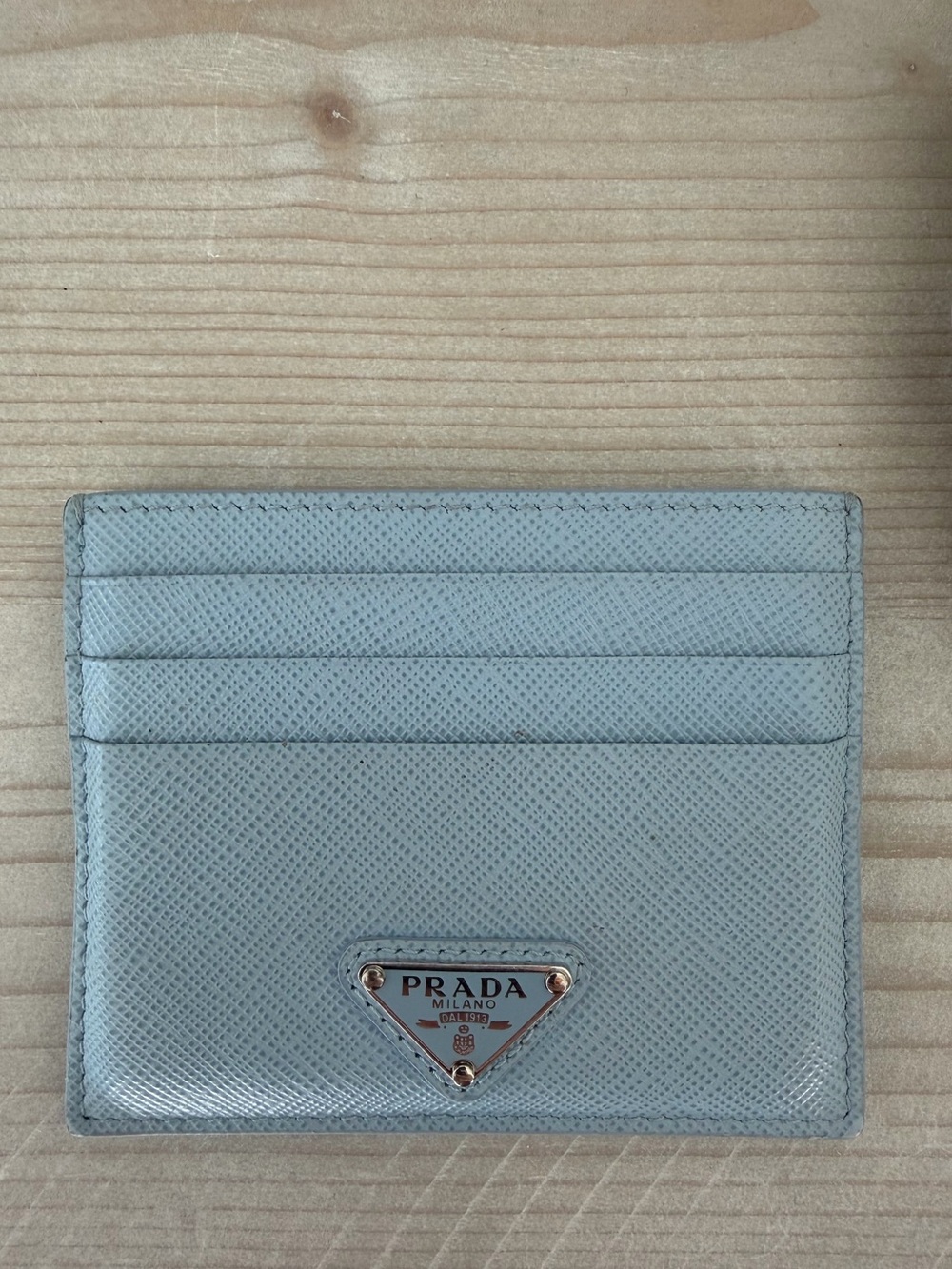 Prada Light Blue Saffiano Leather Card Holder